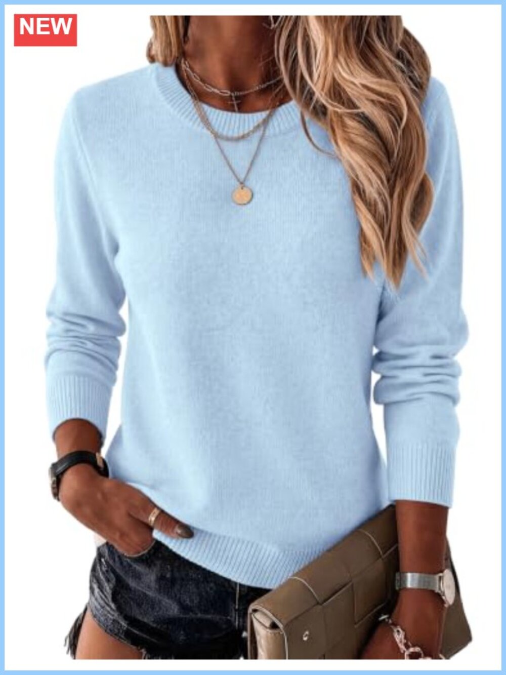 Wool Blend Sweater Crewneck Long Sleeve Pullover Lightweight Womens Tops